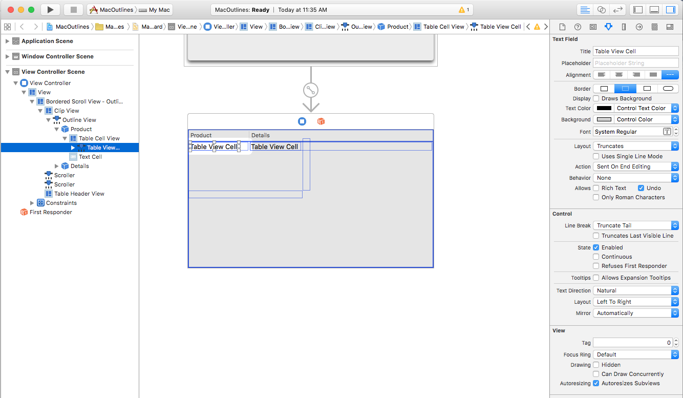 Ekran görüntüsü, Öznitelik Denetçisi'nde seçili tablo görünümü hücresi için kullanılabilen özellikleri gösterir.