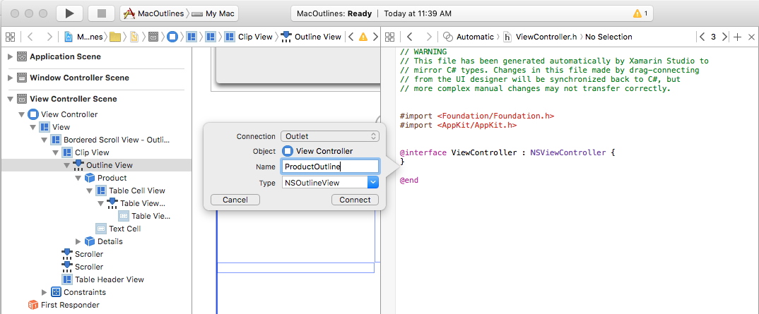 Öznitelik Denetçisi'nde ProductOutline adlı bir Outlet'i gösteren ekran görüntüsü.