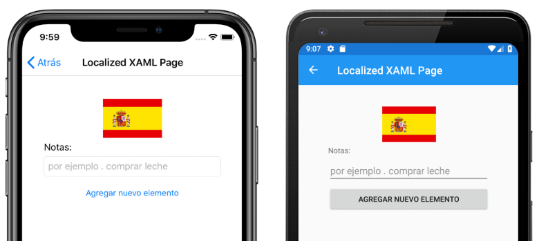 iOS ve Android'de yerelleştirme uygulamasının ekran görüntüleri
