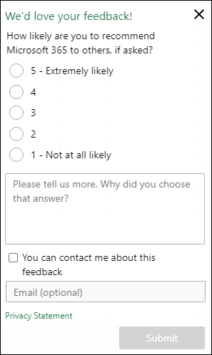 Screenshot: Example of in-product feedback request.