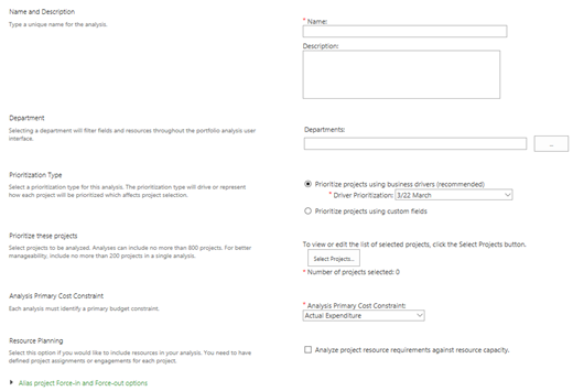 New Portfolio Analysis Form.