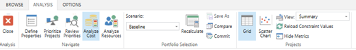 Analyze Cost option highlighted in toolbar.