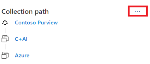 Screenshot of Microsoft Purview portal asset window with the collection path highlighted and the ellipsis button next to collection path selected.