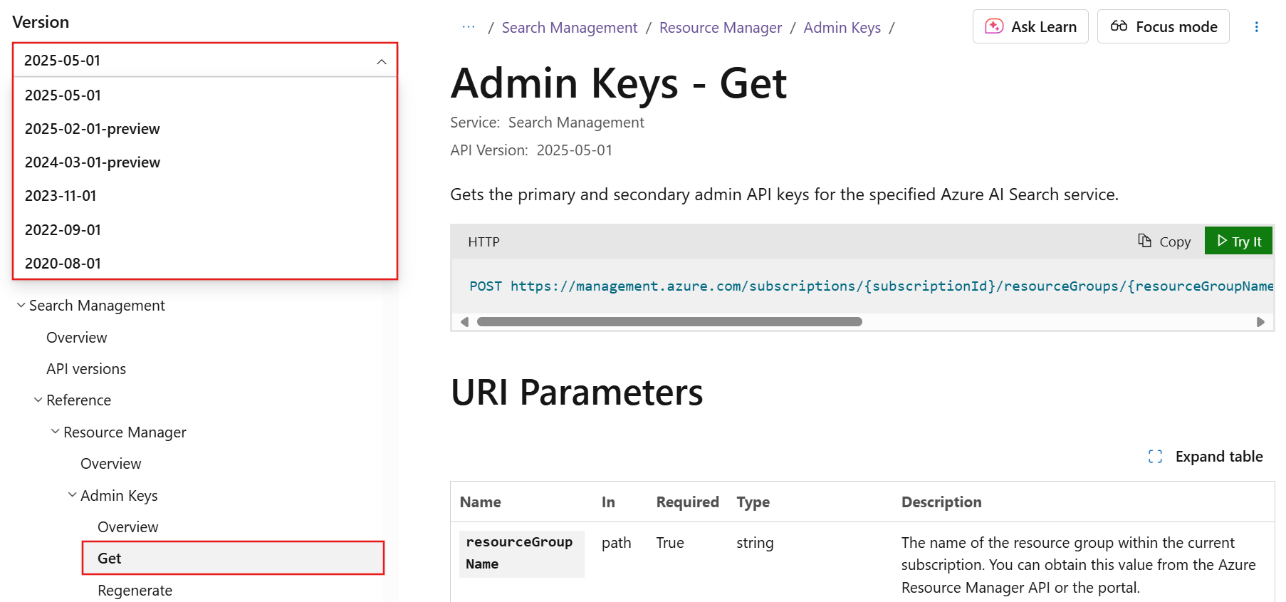 Sürüm seçicinin ekran görüntüsü.