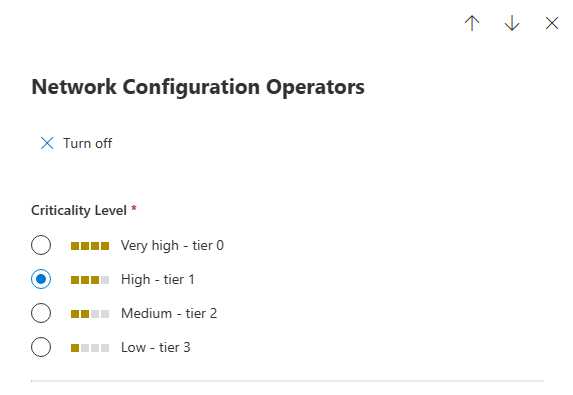 Kritik varlık yönetimi kritiklik düzenleme özelliğinin ekran görüntüsü.