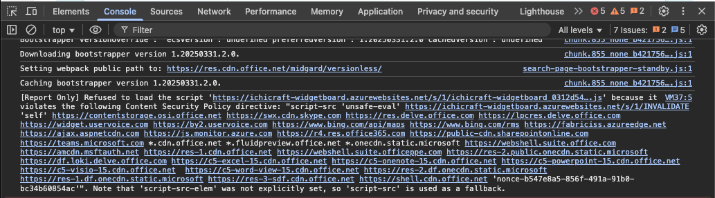 Browser logging CSP violation