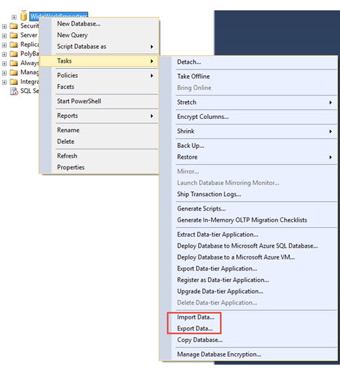 Başlat sihirbazı SSMS'nin ekran görüntüsü.