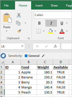 Excel'in ekran görüntüsü.