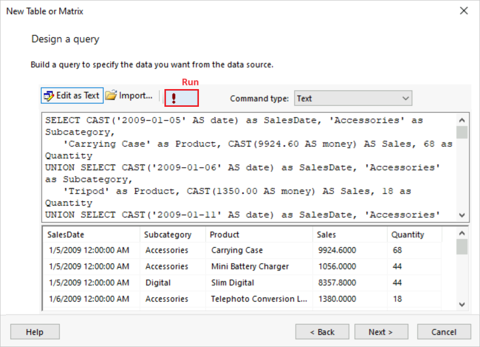 Screenshot that shows how to Run the query to check the result set.