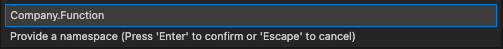 Screenshot of a prompt for namespace for the Azure Function.