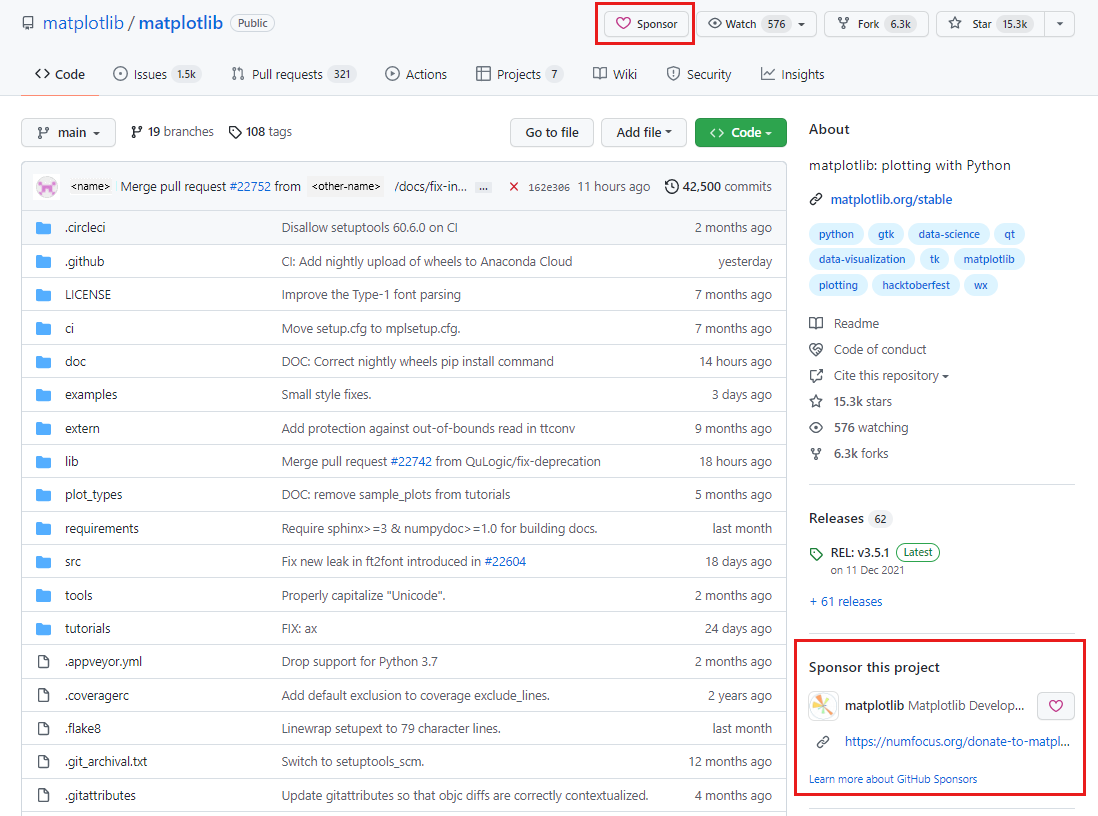 GitHub proje sayfasındaki sponsorluk kutusunu gösteren ekran görüntüsü.