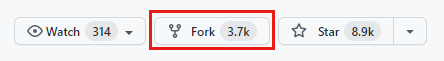 GitHub projesinin Çatal düğmesini gösteren ekran görüntüsü.