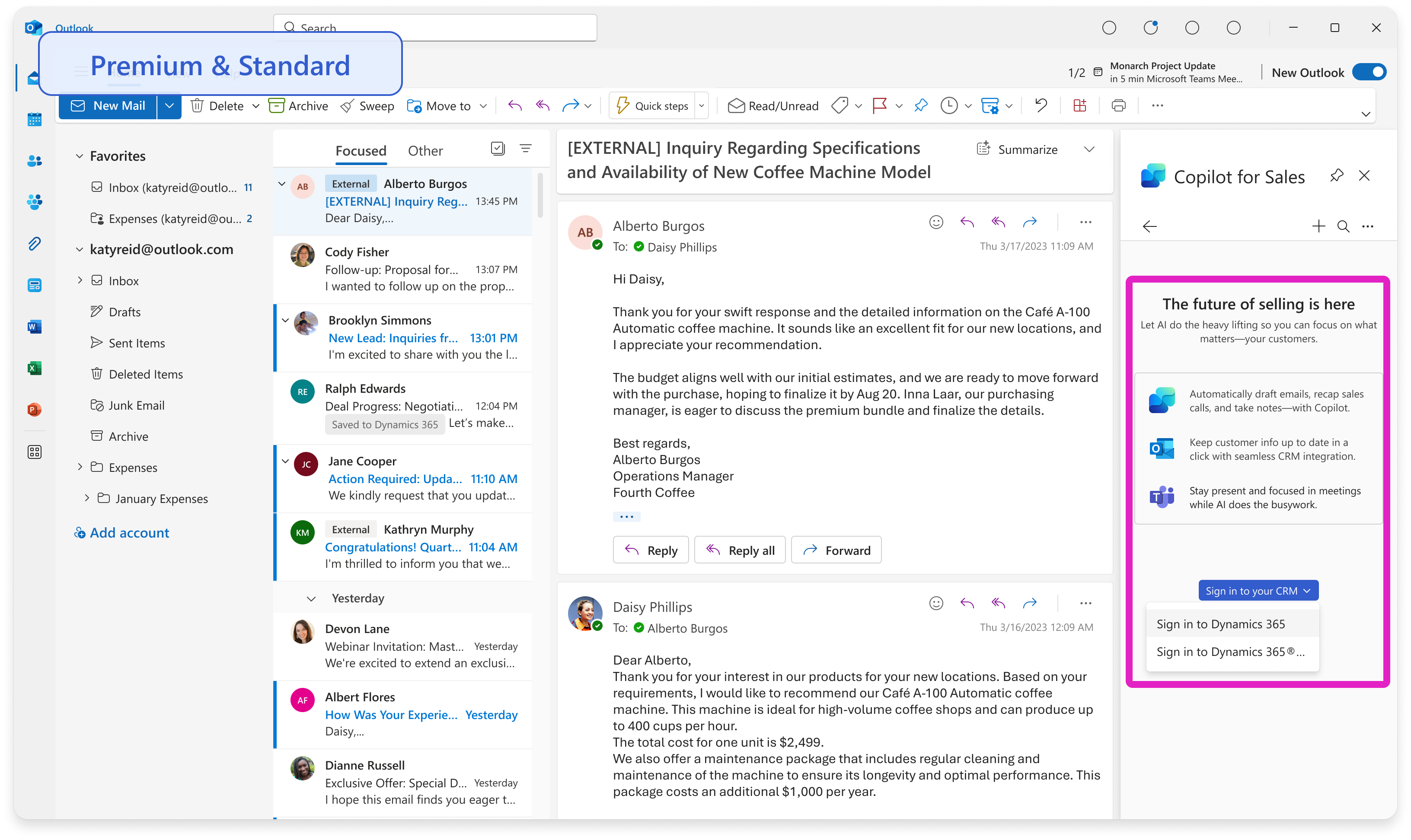 Screenshot showing the sign in options for Microsoft 365 Copilot for Sales.