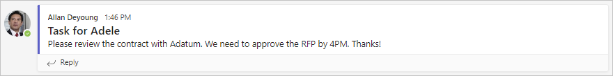 Screenshot of the message with the subject New task.