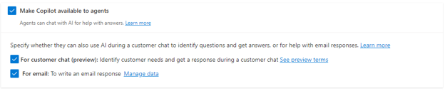 Screenshot of some extra Copilot options.