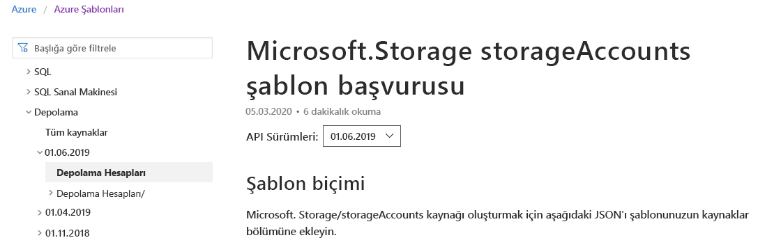Screenshot of a Microsoft documentation page showing the storage account documentation selected.