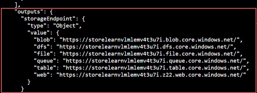 Screenshot of the Terminal window showing the primary endpoints output as JSON.