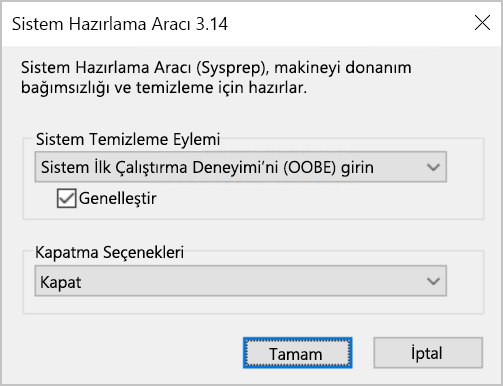 Screenshot of the Sysprep dialog box.