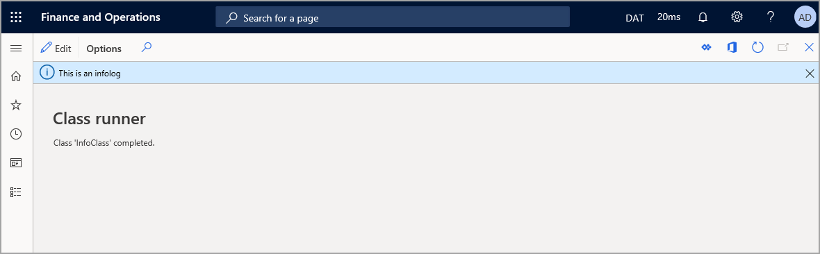 This screenshot shows how the info method displays in the user
interface.