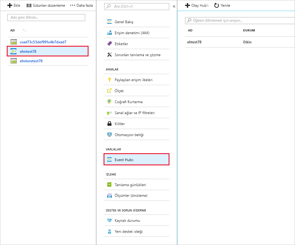 Event Hub displayed in the Azure portal.