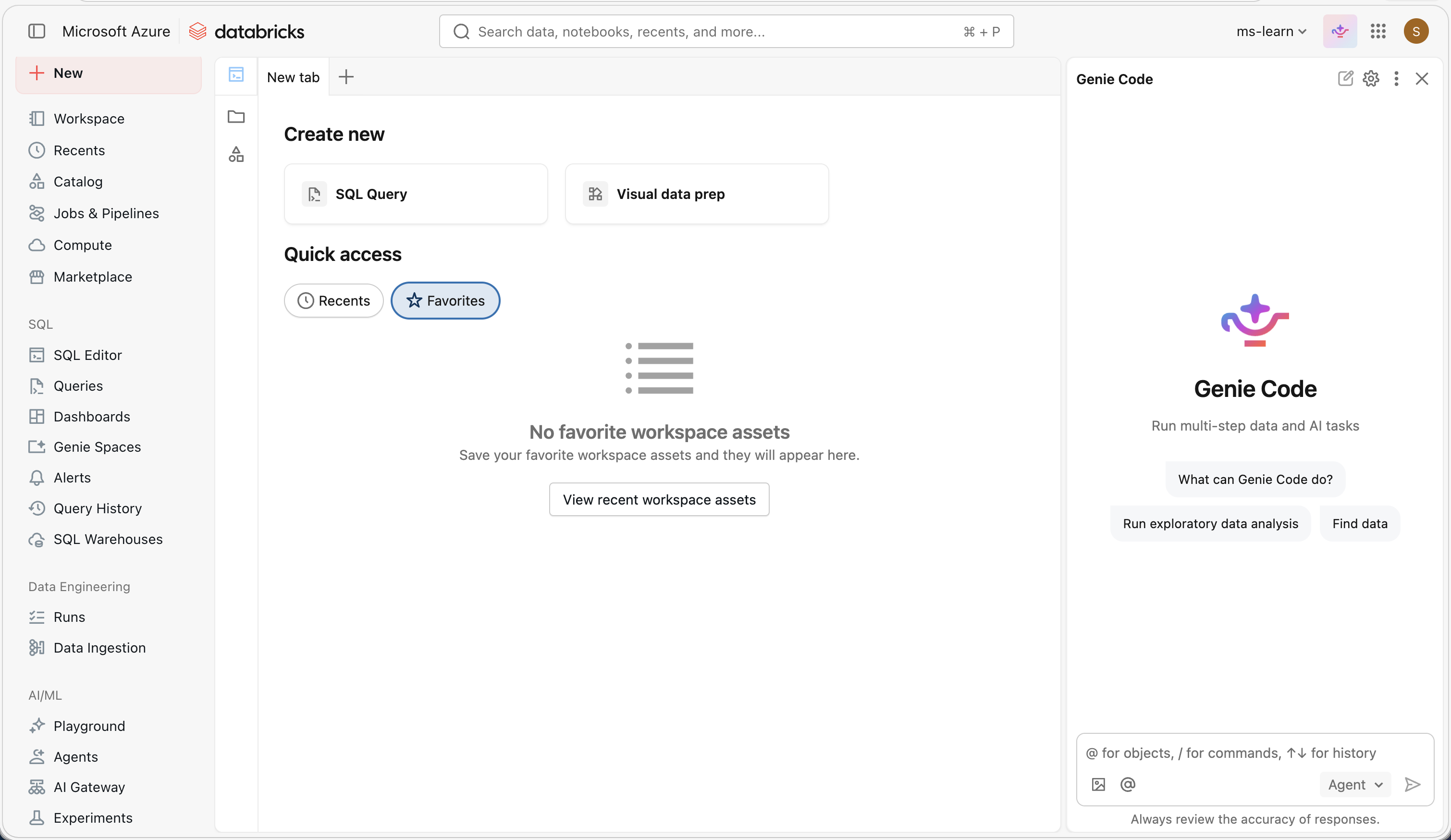 Azure Databricks'teki Genie Code'un ekran görüntüsü.