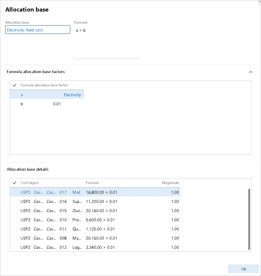 A screenshot of the Allocation base page.