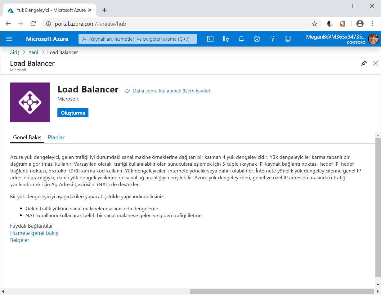Create a Load Balancer instance in the Azure portal.