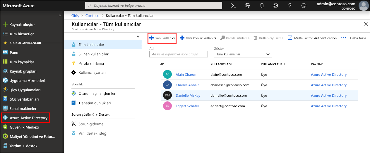 Screenshot showing the New User button highlighted in the Microsoft Entra admin center.