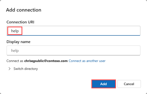 Screenshot that shows how to add the 'help' cluster, which contains sample data, on the Azure Data Explorer web UI.