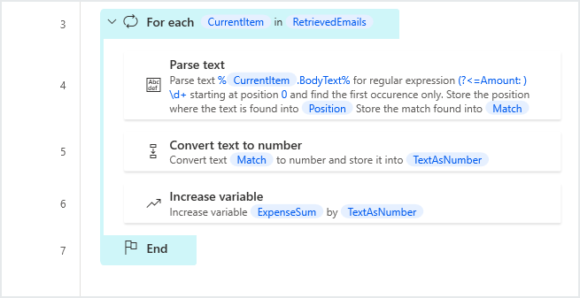 Screenshot of the for each loop example workspace.