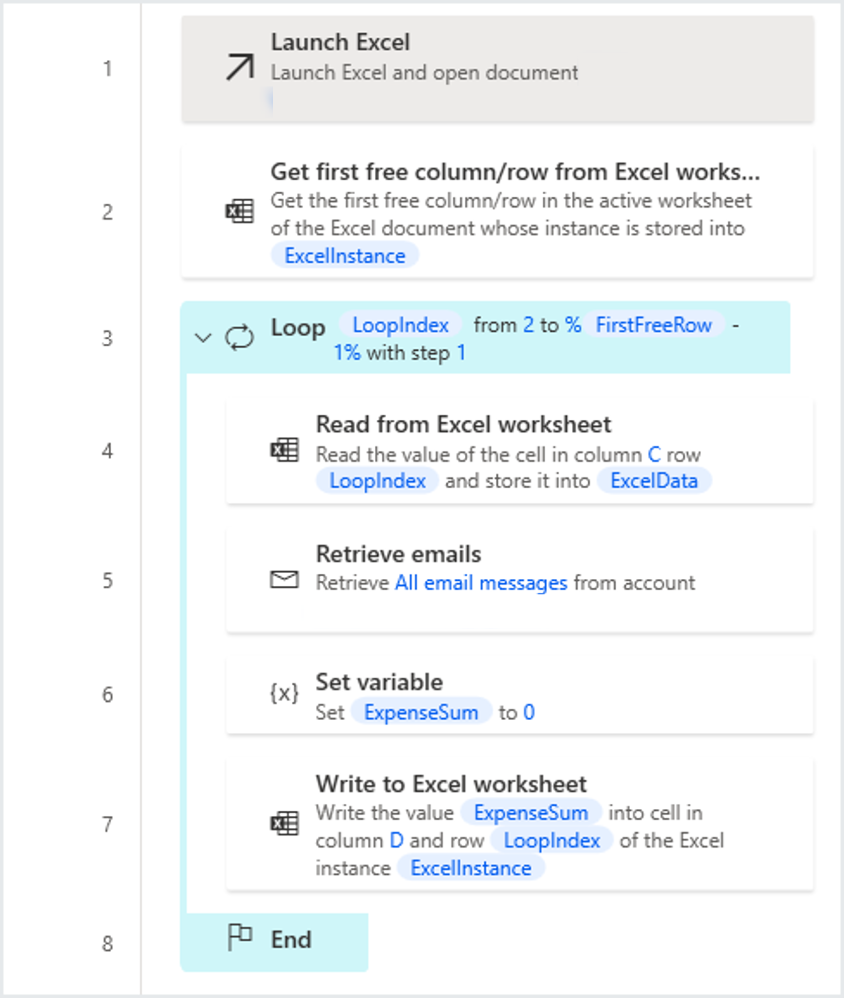 Screenshot of the workspace loop example.