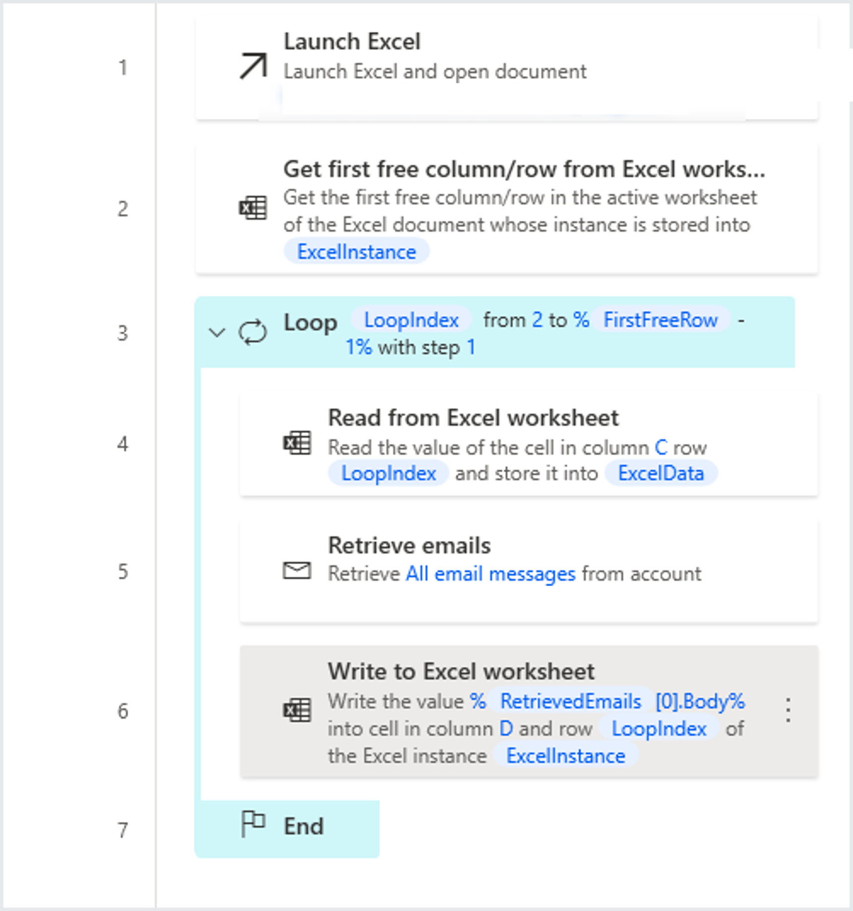 Screenshot of the completed workspace loop example.