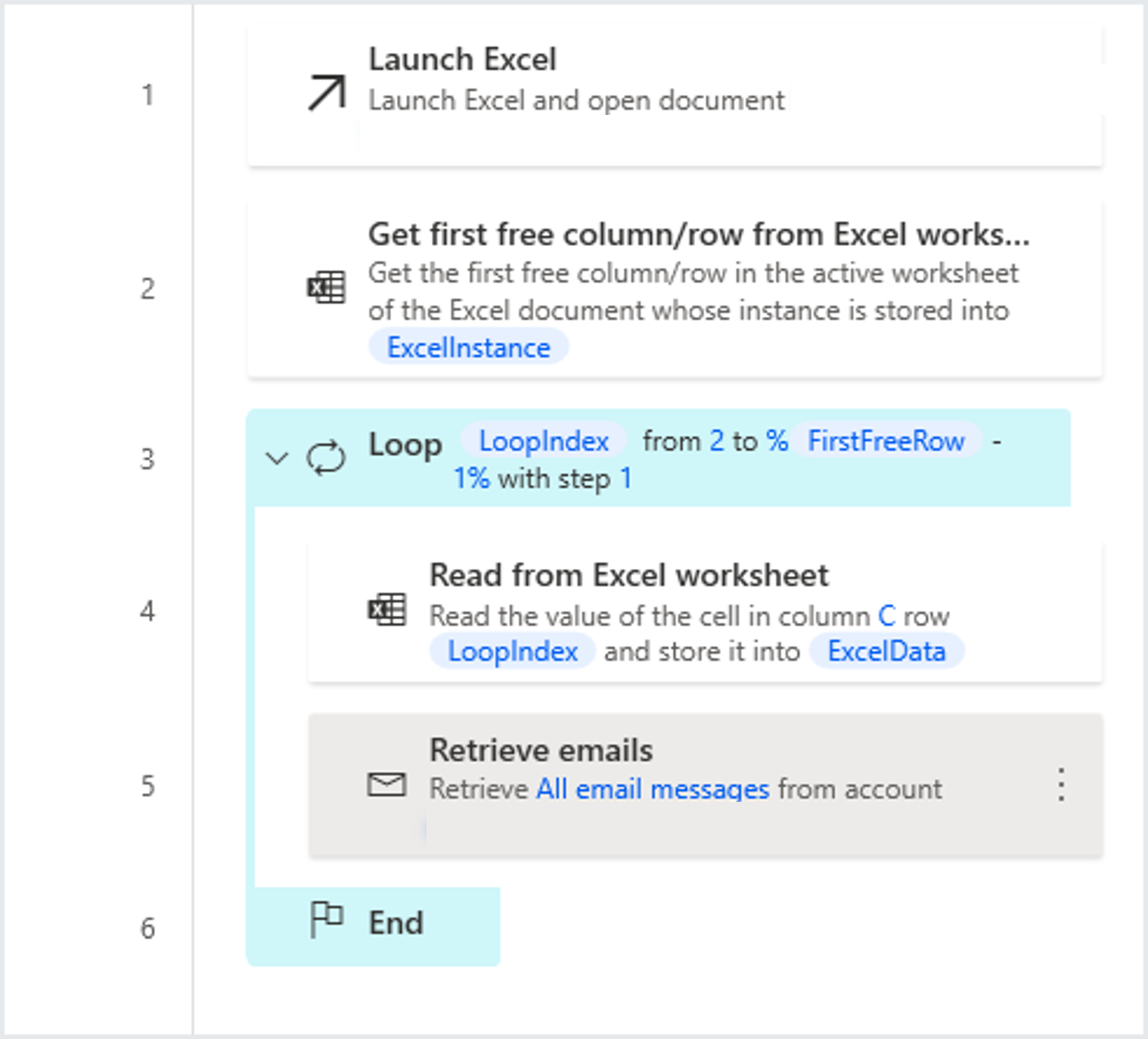 Screenshot of the workspace loop parameters.