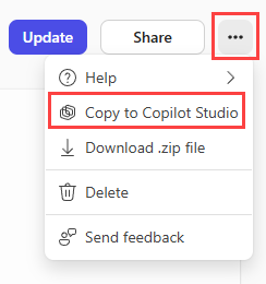 Screenshot of the Copy to Copilot Studio option.