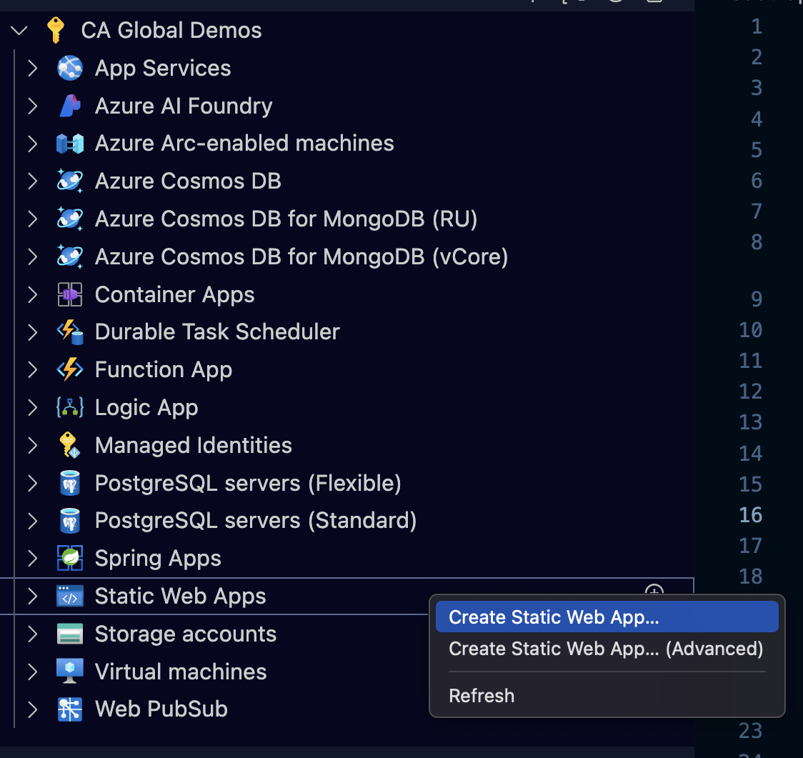 Web uygulaması oluşturmak için nereye gidileceği gösteren ekran görüntüsü.