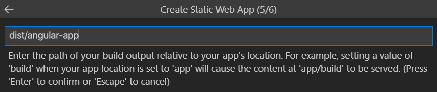 Angular için derleme çıkış konumunun nasıl girilir gösteren ekran görüntüsü.