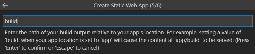 React için derleme çıkış konumunun nasıl girilir gösteren ekran görüntüsü.