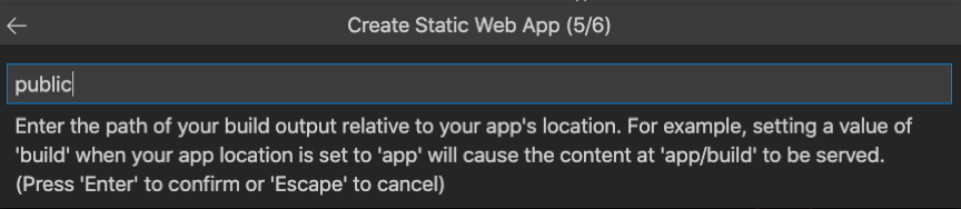 Svelte için derleme çıkış konumunun nasıl girilir gösteren ekran görüntüsü.