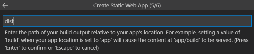 Vue için derleme çıkış konumunu girme adımlarını gösteren ekran görüntüsü