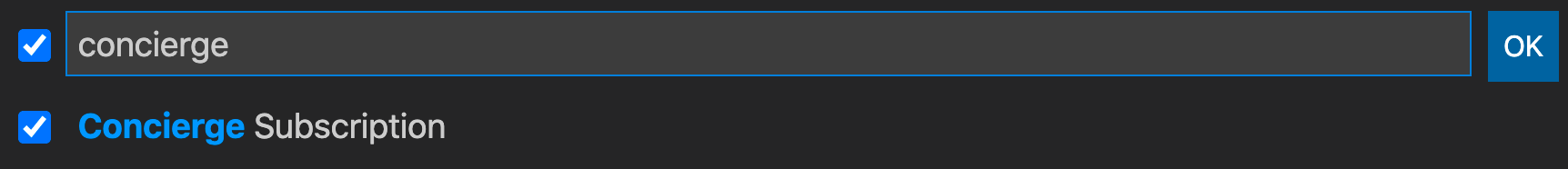 Concierge aboneliğinin seçili olduğunu gösteren ekran görüntüsü.