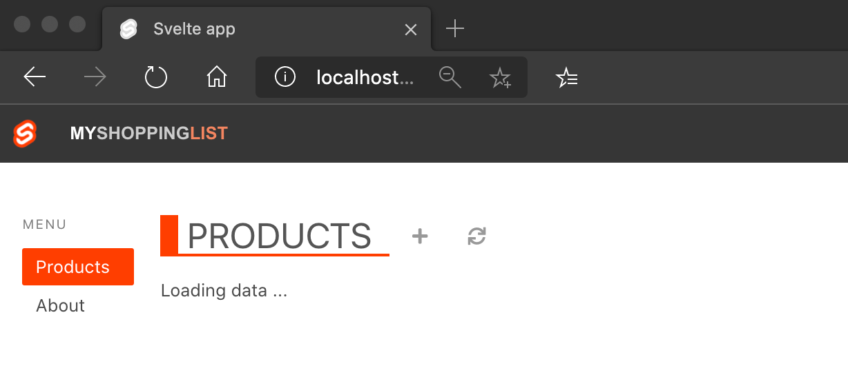 Svelte web uygulamanızın yerel ana bilgisayarının ekran görüntüsü.