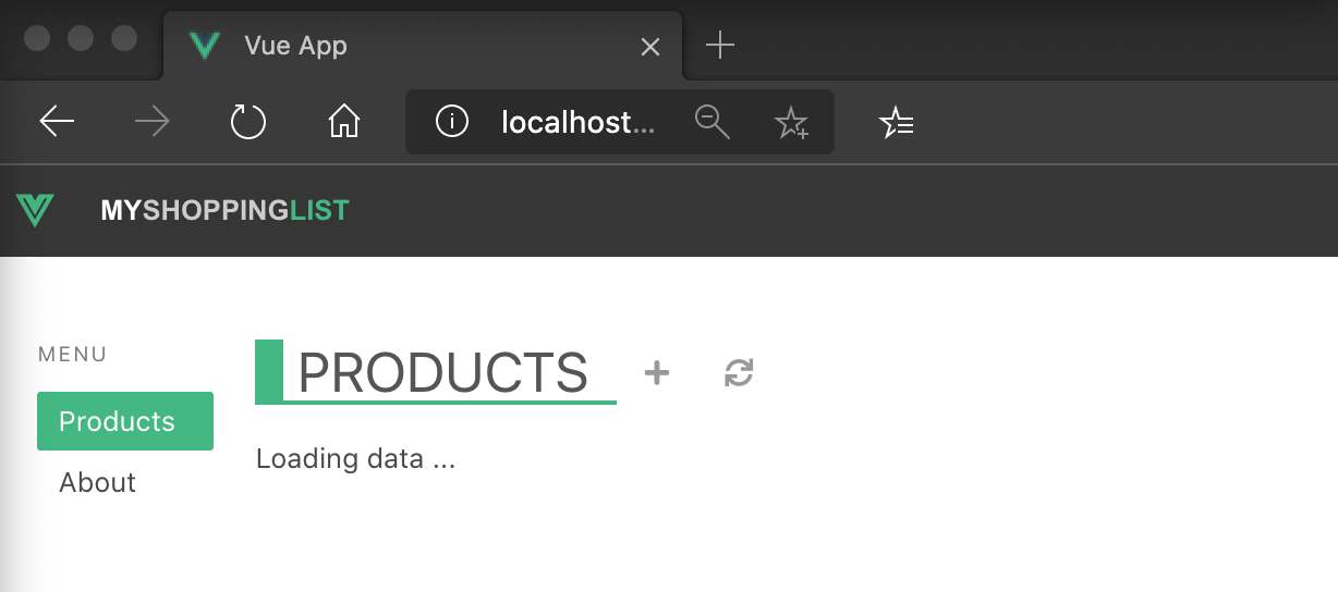 Vue web uygulamanız için yerel konağın ekran görüntüsü.