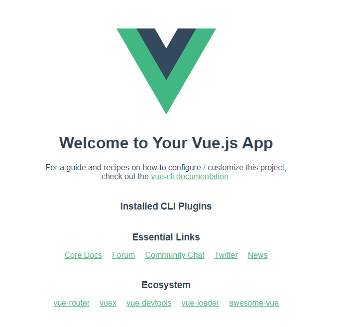 Screenshot of the default Vue page.