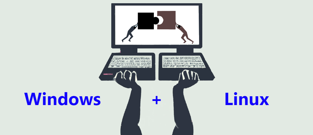 Hem Windows hem de Linux için bölmelerle çalışan bir dizüstü bilgisayar resmi.