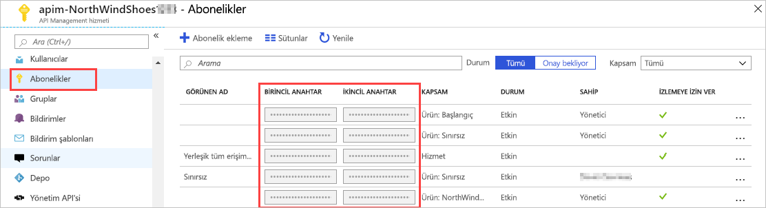 Image showing the Subscriptions screen.