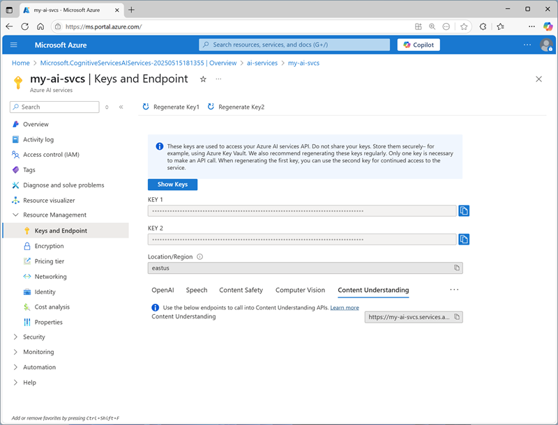 Azure portalındaki Microsoft Foundry ayarlarının ekran görüntüsü.