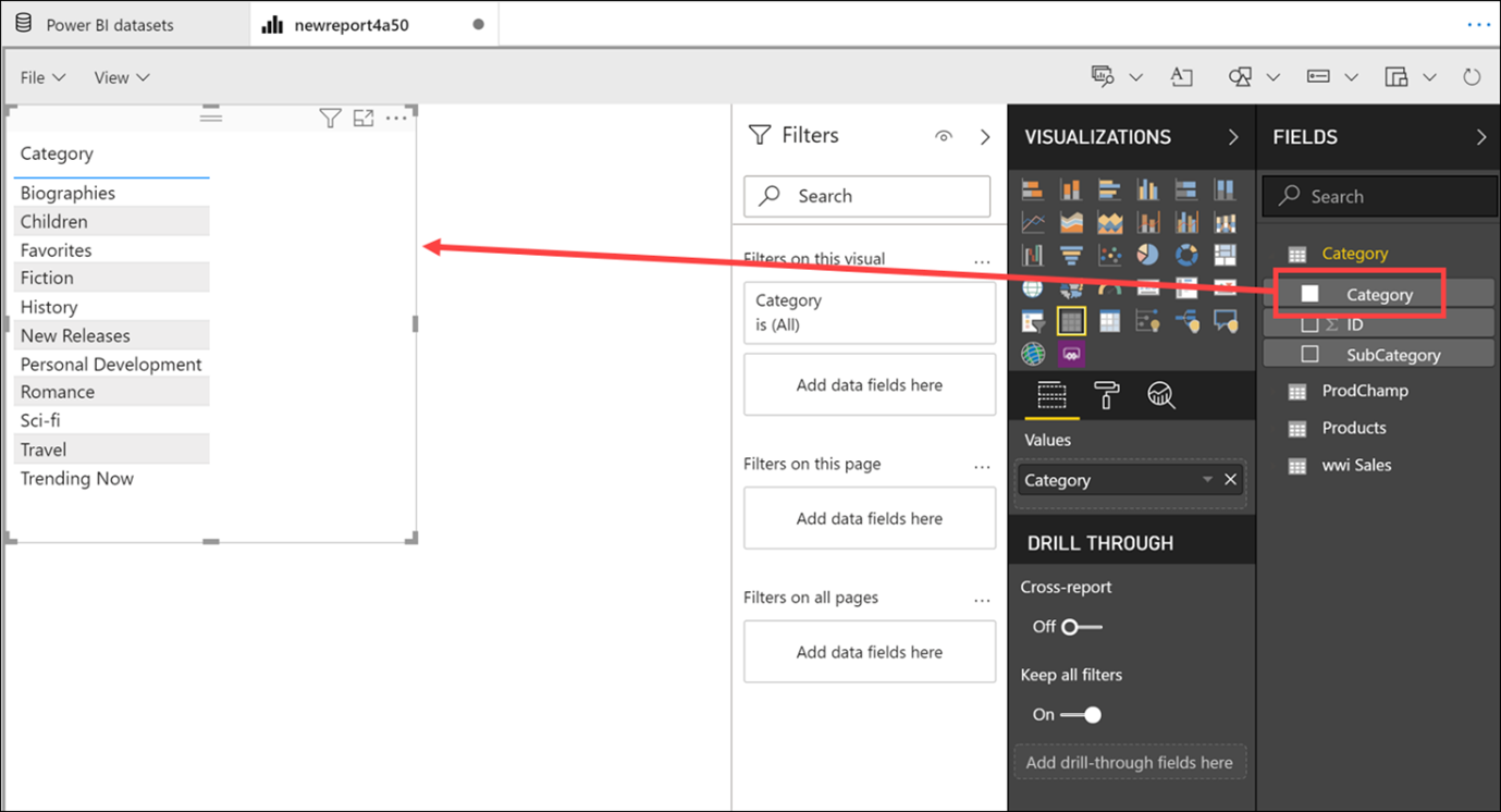 Power BI fields in Azure Synapse Studio