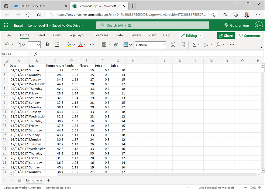 Screenshot of column A widened to show dates.