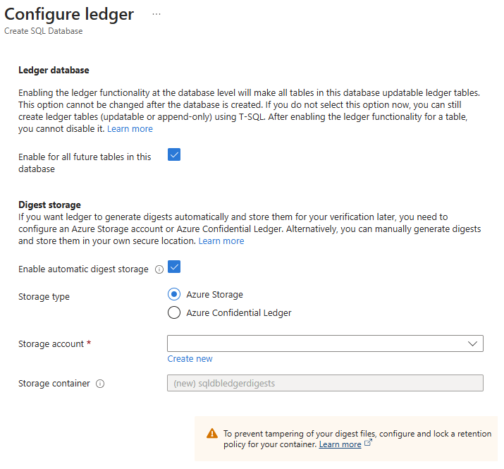 Azure SQL veritabanı için kayıt defteri özelliğini etkinleştirmeyi gösteren ekran görüntüsü.