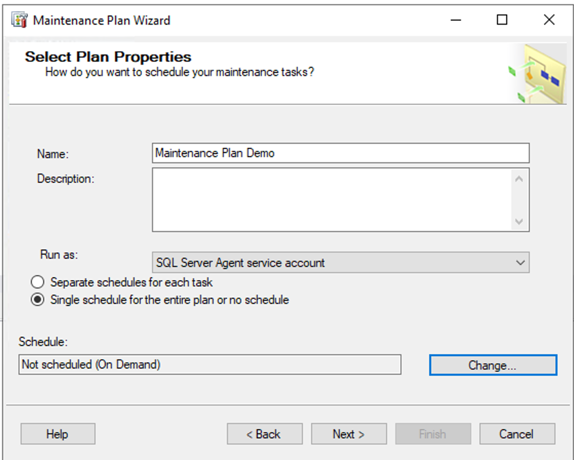 Bakım Planı Sihirbazı ekranını gösteren ekran görüntüsü.
